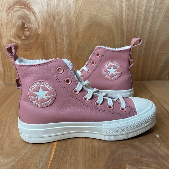 Converse CTAS Hi Lift Lined Leather Rust Pink Platform Sneakers A04256C NWT - Picture 4 of 6